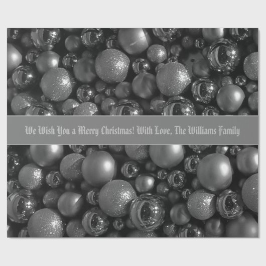 Antique Silver Grey Christmas Baubles fügen Text h Geschenkpapier (Flach)