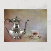 Antique Silver Tee Pot and Bone China Cup Postkarte (Vorderseite)