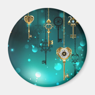 Antique Skeleton Keys on Green Background Magnet