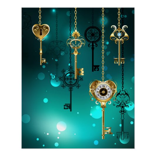 Antique Skeleton Keys on Green Background Poster (Vorderseite)