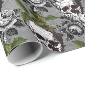 ANTIQUE SKULLS SCHWARZE ROSE GESCHENKPAPIER (Rolleneckpunkt)