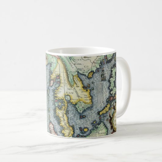 Antique Southeast Asian Map von Mercator / Hondius Kaffeetasse (VorderseiteRechts)