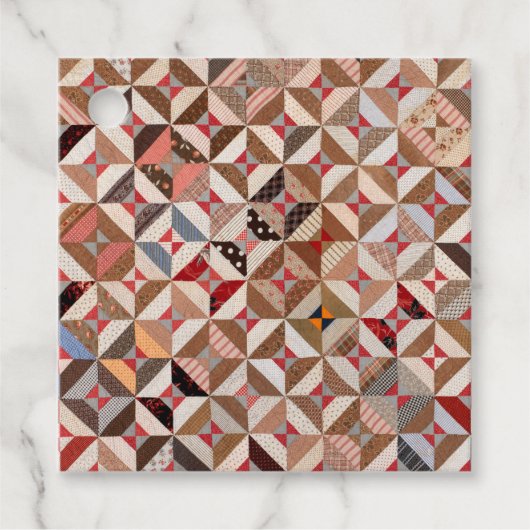 Antique Spool Pattern Patchwork Quilt Bevorzugung Geschenkanhänger (Vorderseite)