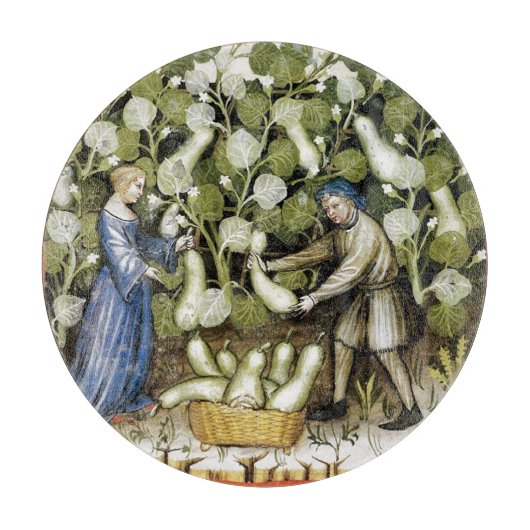 ANTIQUE SQUASH HARVEST Mittelalterliche Miniatur Schneidebrett (Vorderseite)