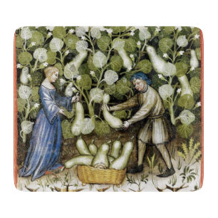 ANTIQUE SQUASH HARVEST Mittelalterliche Miniatur Schneidebrett