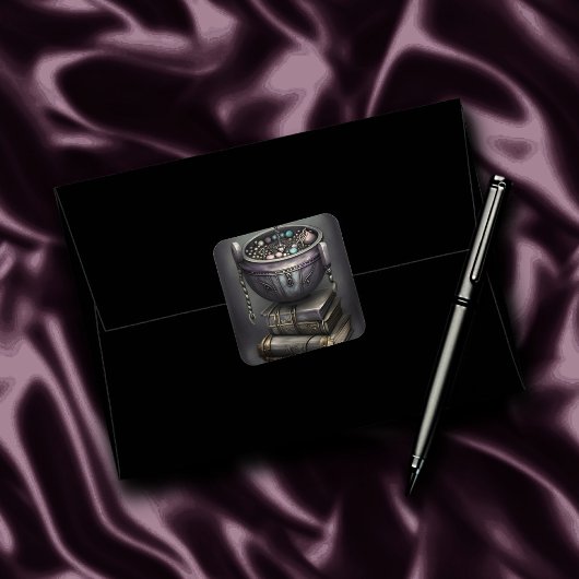 Antique Steampunk Cauldron | Zauberbücher Quadratischer Aufkleber