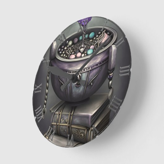 Antique Steampunk Cauldron | Zauberbücher Runde Wanduhr (Winkel)