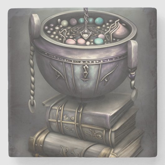 Antique Steampunk Cauldron | Zauberbücher Steinuntersetzer (Vorderseite)