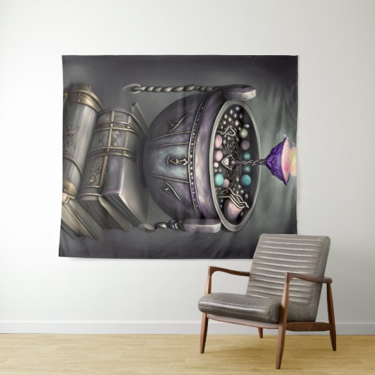 Antique Steampunk Cauldron | Zauberbücher Wandteppich (Beispiel (Horizontal))