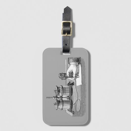 Antique Steampunk Writer Edison Gepäckanhänger (Vorderseite Vertikal)