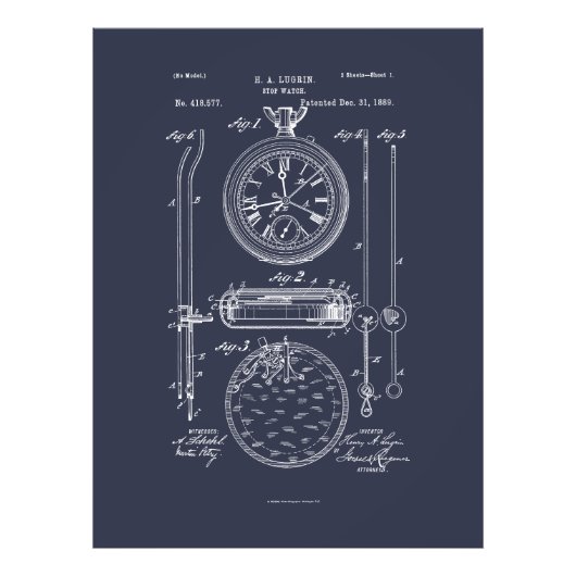 Antique Stopwatch, 1889 Zeichnend Patent Fotodruck (Vorne)