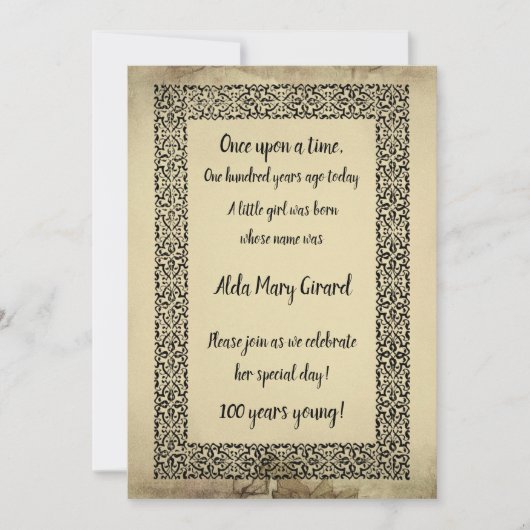 Antique Storybook Seite 100. Geburtstag (Vorderseite)