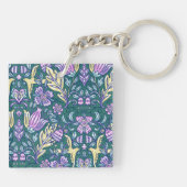 Antique Style Flowers and Birds Pattern Monogram Schlüsselanhänger (Rückseite)