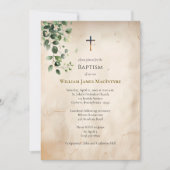 Antique Style Parchment Greenery Baptism Einladung (Vorderseite)