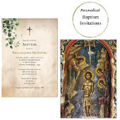 Antique Style Parchment Greenery Baptism Einladung