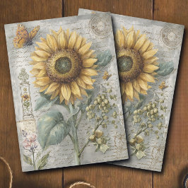 Antique Sunflower Botanical Ephemera Decoupage Seidenpapier