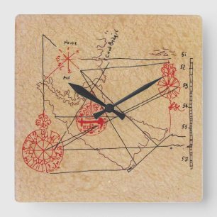 ANTIQUE TALISMAN / PIRATES TREASURE MAP PARCHMENT QUADRATISCHE WANDUHR