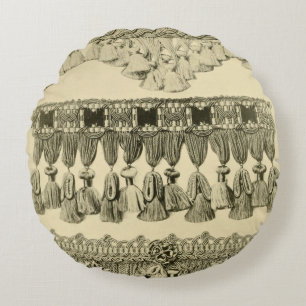 Antique Tassel Spitzen Stammbaum schwarz schwarz Rundes Kissen