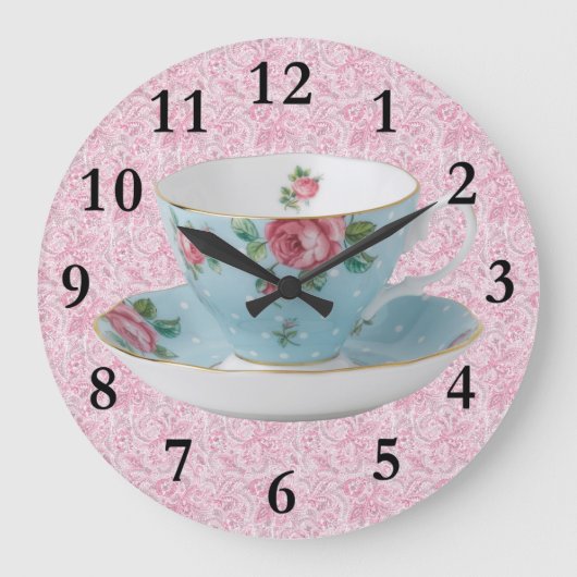 ANTIQUE TEA CUP & SAUCER CLOCK GROßE WANDUHR (Vorderseite)