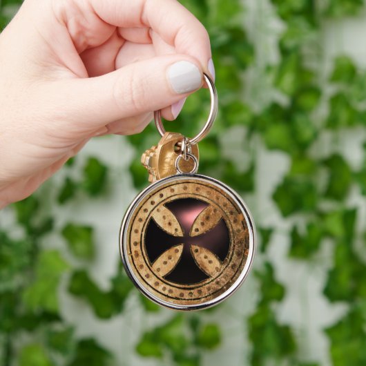 ANTIQUE TEMPLAR CROSS Black Onyx Gem Schlüsselanhänger (Hand)