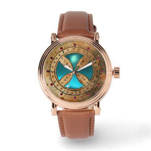 ANTIQUE TEMPLAR CROSS Blautürkisfarbenes Gem Armbanduhr