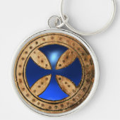 ANTIQUE TEMPLAR CROSS Blue Saphir Gem Schlüsselanhänger (Vorne)