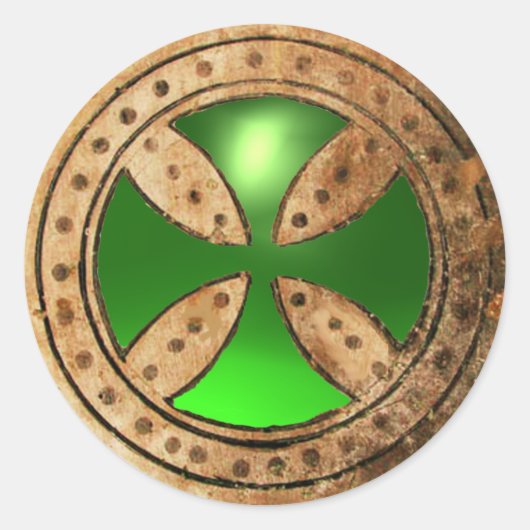 ANTIQUE TEMPLAR CROSS Green Emerald Gem Runder Aufkleber (Vorderseite)