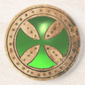 ANTIQUE TEMPLAR CROSS Green Emerald Gem Sandstein Untersetzer (Vorne)