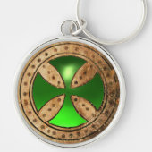 ANTIQUE TEMPLAR CROSS Green Emerald Gem Schlüsselanhänger (Vorne)