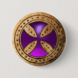 ANTIQUE TEMPLAR CROSS Lila Amethyst Gem Button