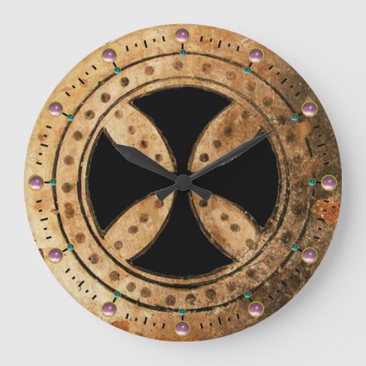 ANTIQUE TEMPLAR CROSS Pink Amethyst Gemstones Große Wanduhr (Vorderseite)