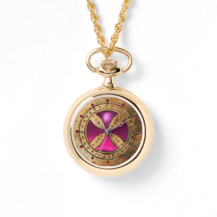 ANTIQUE TEMPLAR CROSS Pink Fuchsia Gem Armbanduhr