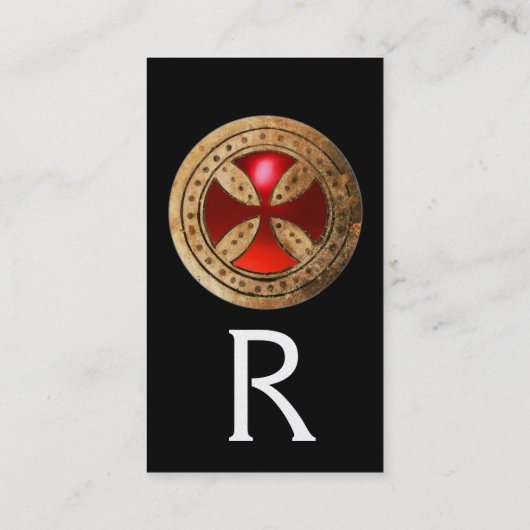 ANTIQUE TEMPLAR CROSS Roter Ruby Gem Monogramm Pea Visitenkarte (Rückseite)
