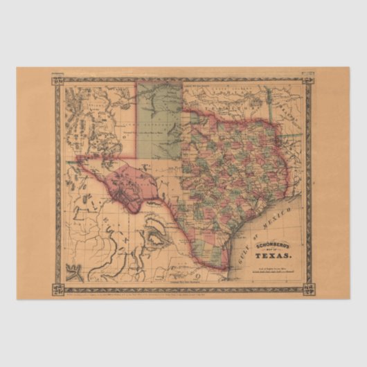 Antique Texas Karte #1 Seidenpapier (Vorderseite)