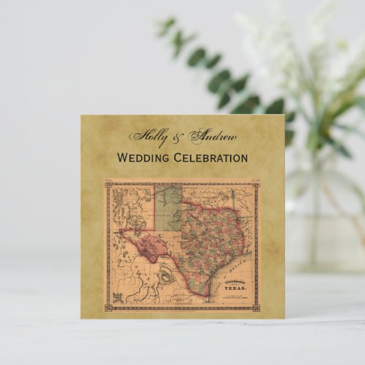 * Antique Texas Map #1, Distressed BG #3 Einladung (Stehend Vorderseite)