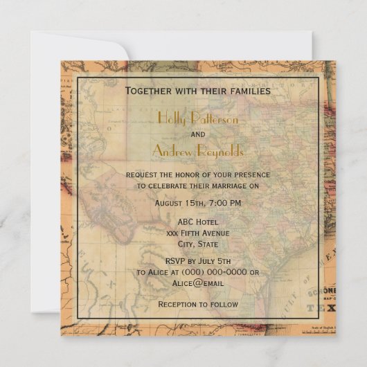 * Antique Texas Map #1, Distressed BG #3 Einladung (Rückseite)