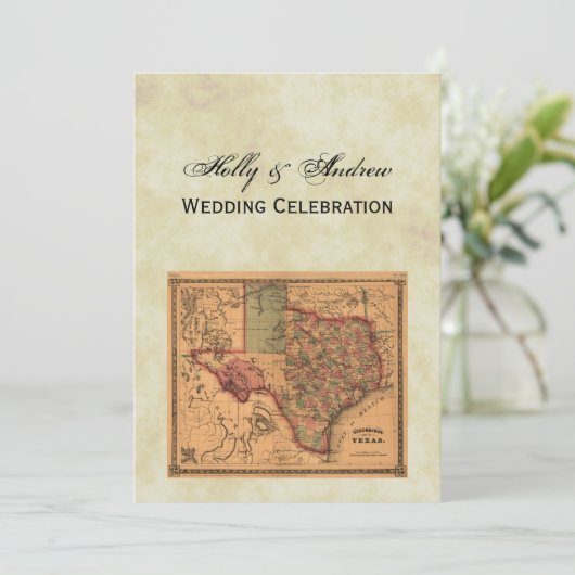 * Antique Texas Map #1, Distressed BG #3 Einladung (Stehend Vorderseite)