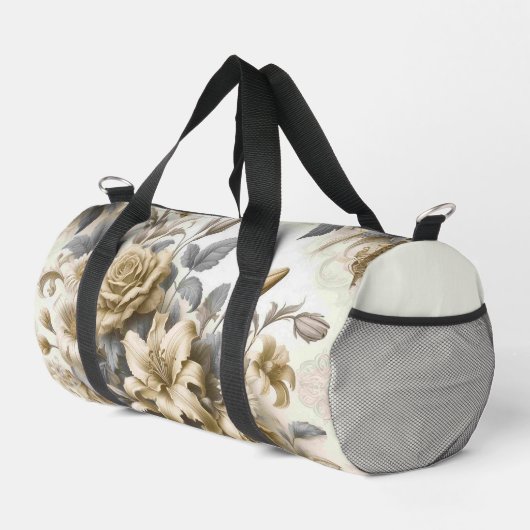 Antique Tinge Yellow Floral Perfektion Duffle Bag (Rechte Ecke)