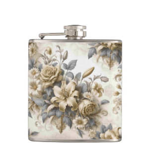 Antique Tinge Yellow Floral Perfektion Flachmann