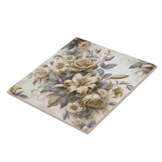 Antique Tinge Yellow Floral Perfektion Fliese (Seite)