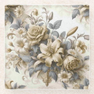 Antique Tinge Yellow Floral Perfektion Glasuntersetzer