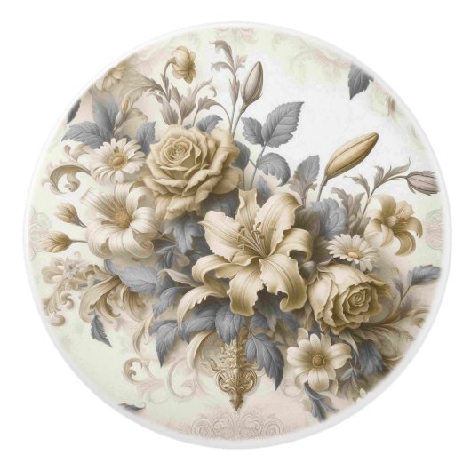 Antique Tinge Yellow Floral Perfektion Keramikknauf (Vorderseite)