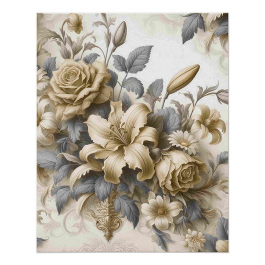 Antique Tinge Yellow Floral Perfektion Poster (Vorderseite)