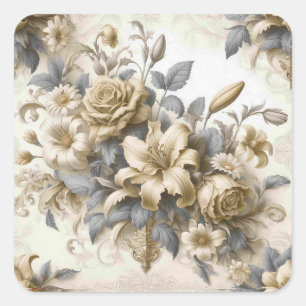 Antique Tinge Yellow Floral Perfektion Quadratischer Aufkleber