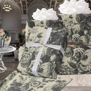 Antique Toned Black & White Vintage Floral Bouquet Geschenkpapier