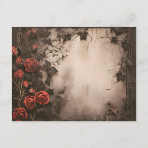 Antique tote Blätter und rote Rosen Halloween Feiertagspostkarte