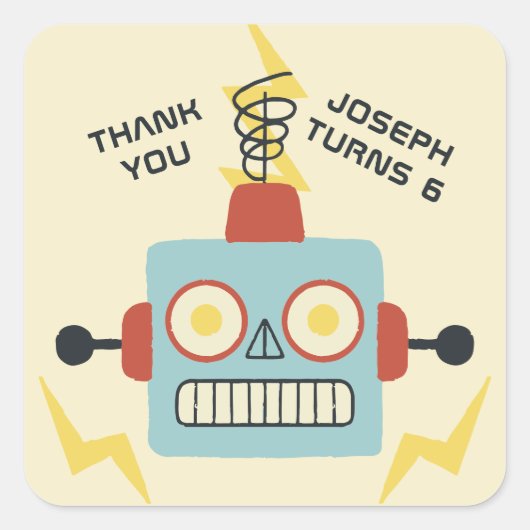 Antique Toy Robot Birthday Gevor Quadratischer Aufkleber (Vorderseite)