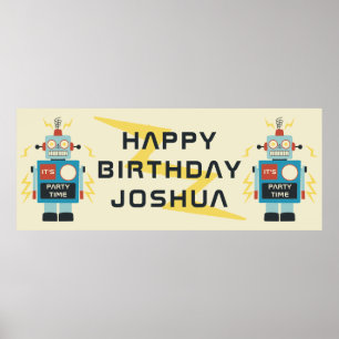 Antique Toy Robot Birthday Poster