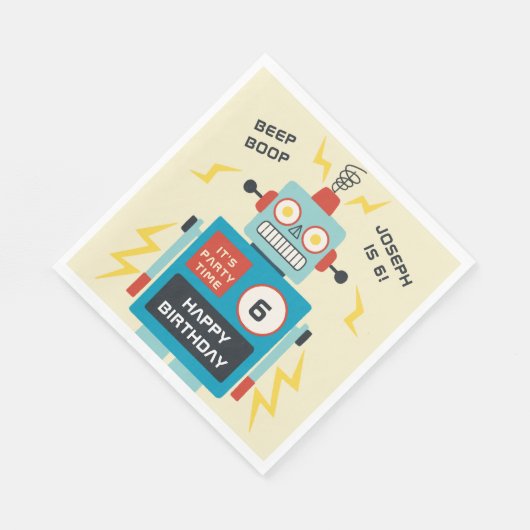 Antique Toy Robot Birthday Serviette (Ecke)