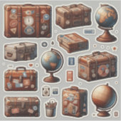 Antique Travel Trunk & Globe Explorer Sticker Shee (Vorderseite)